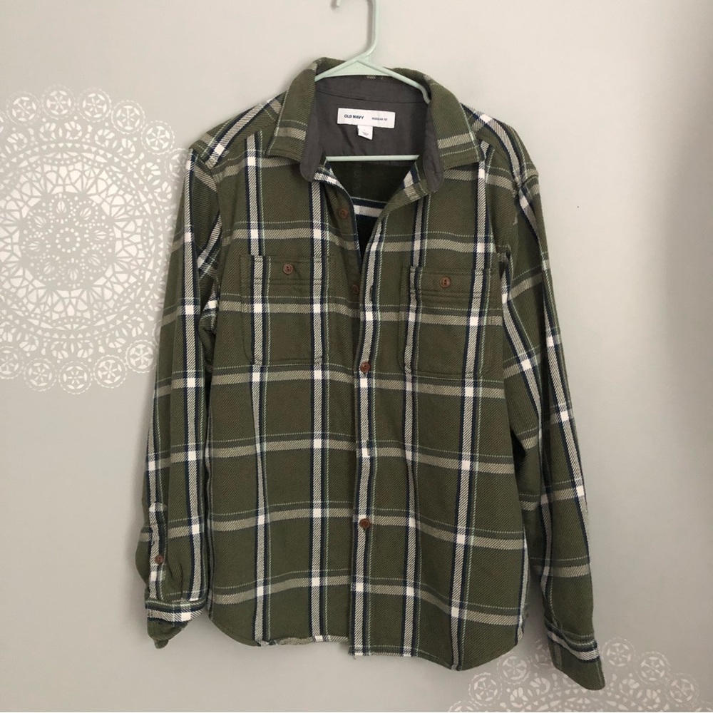 Old Navy Large Men's Plaid Shirt/Jacket Green Button Up Pockets